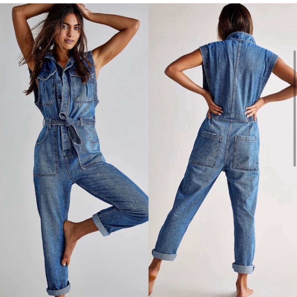 Free People Blue/Denim Sydney Coverall Size Large